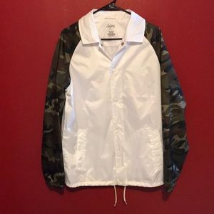 White and camouflage windbreaker